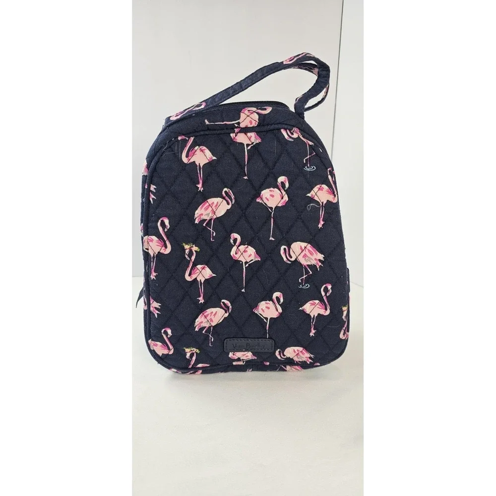 Vera Bradley Lunch Box Navy Blue with Pink Flamingos Handle Side Pocket 10x7x4